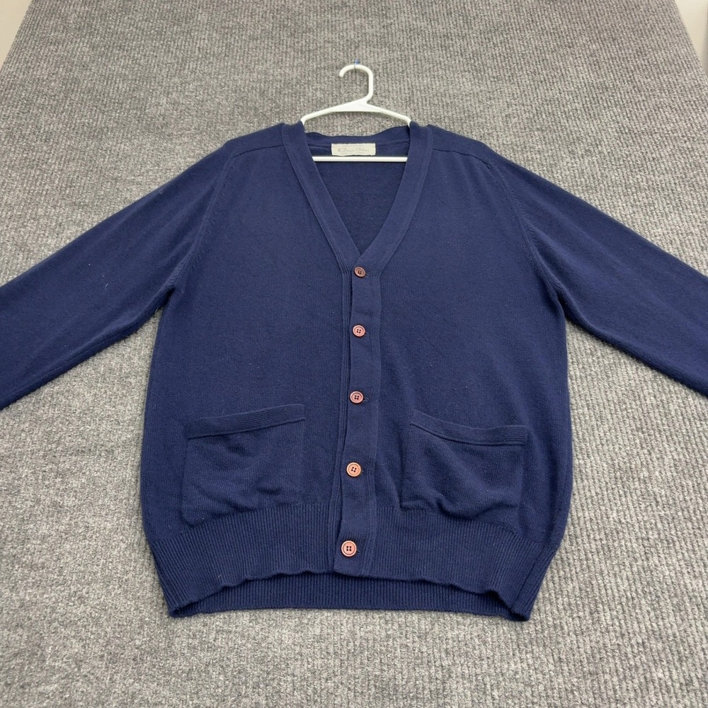 R Derwin Clothiers Cardigan Mens M Navy Cashmere V-Neck Classic Luxury